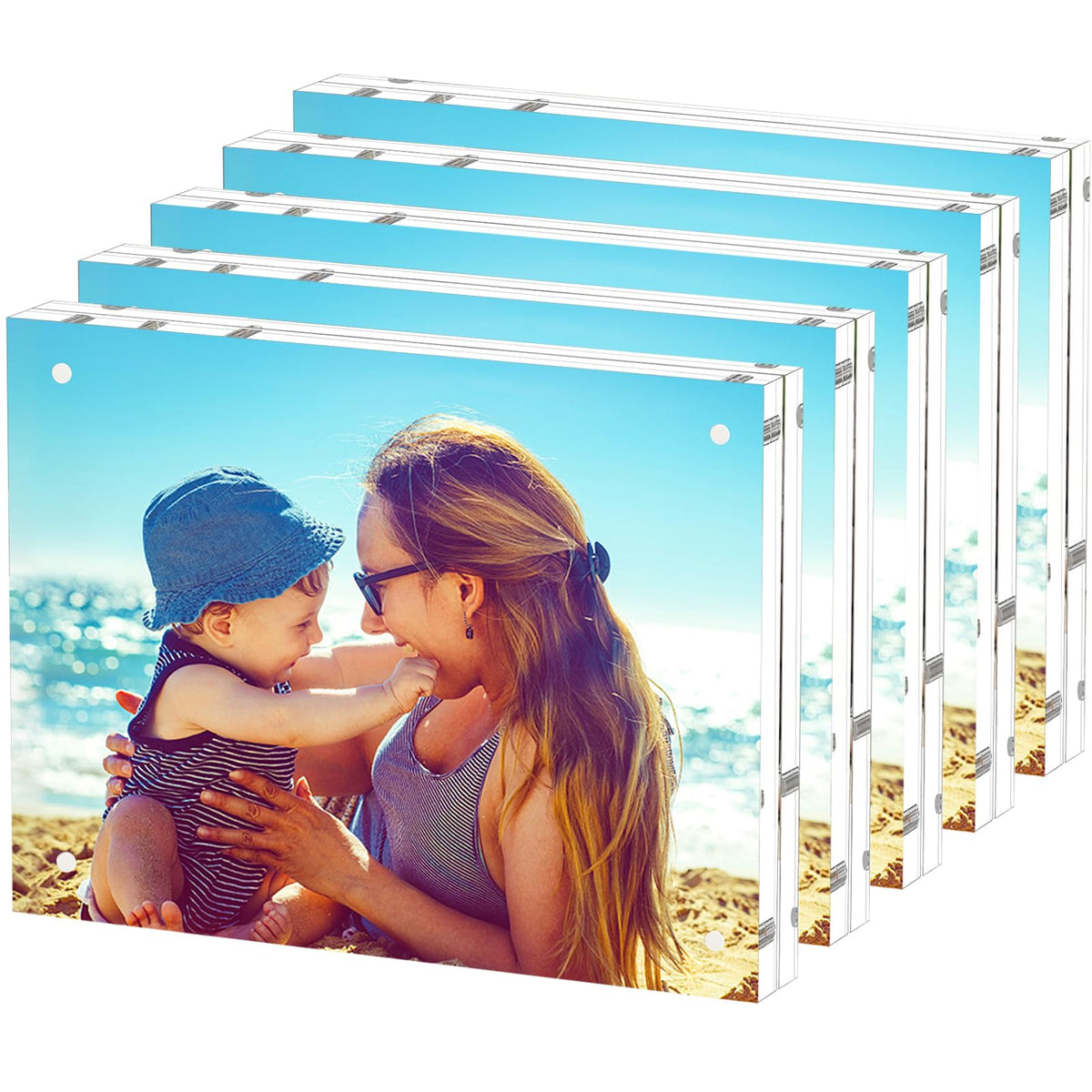 HELPLEX 5 Pack 4x4 Acrylic Picture Frames, 20mm Thicker Frameless Clear Frame Double Sided Magnetic Frame, Free Standing Desktop Display Stand Acrylic Frames