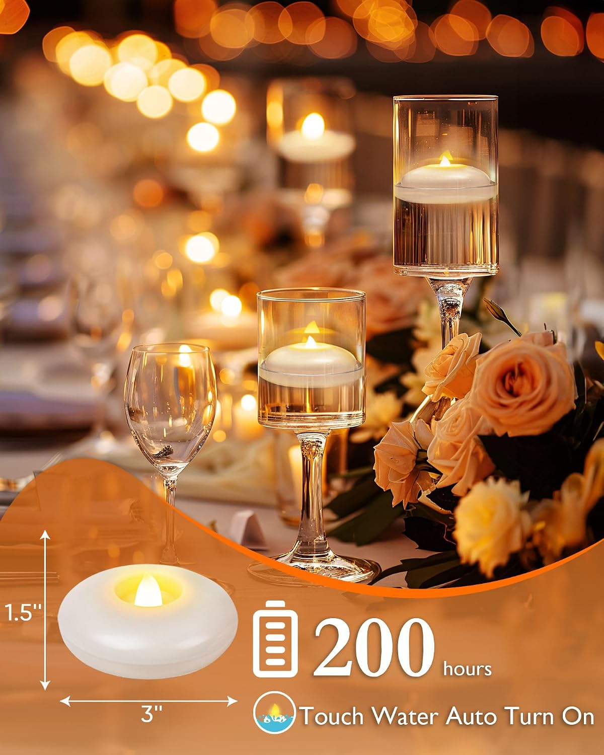 Homemory 24Pack 3" White Flameless Floating LED Candle, Waterproof Tealight
