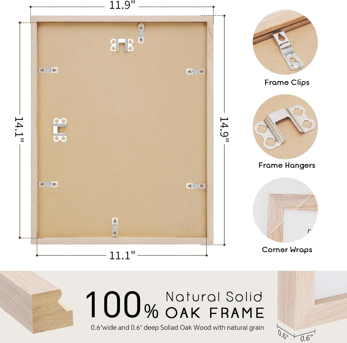 puthiac 11x14 Solid Oak Wood Picture Frame, Natural Oak, 1 Pack