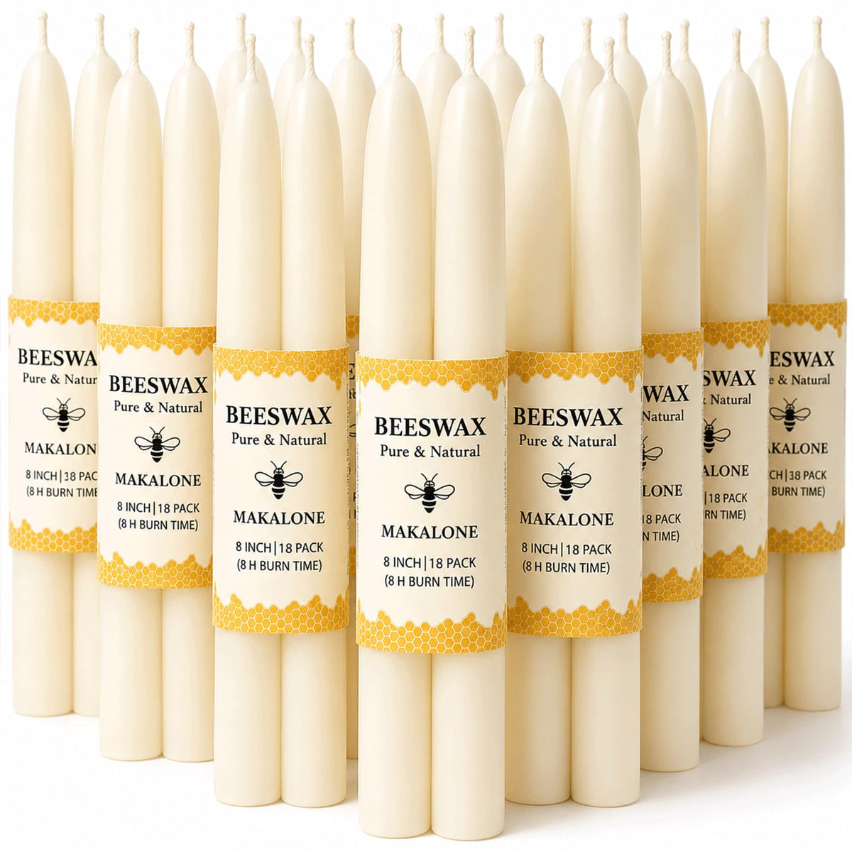 Beeswax Taper Candles,Pure Bees Wax Candle Sticks,8 Inch,12 Pack,Non-Toxic