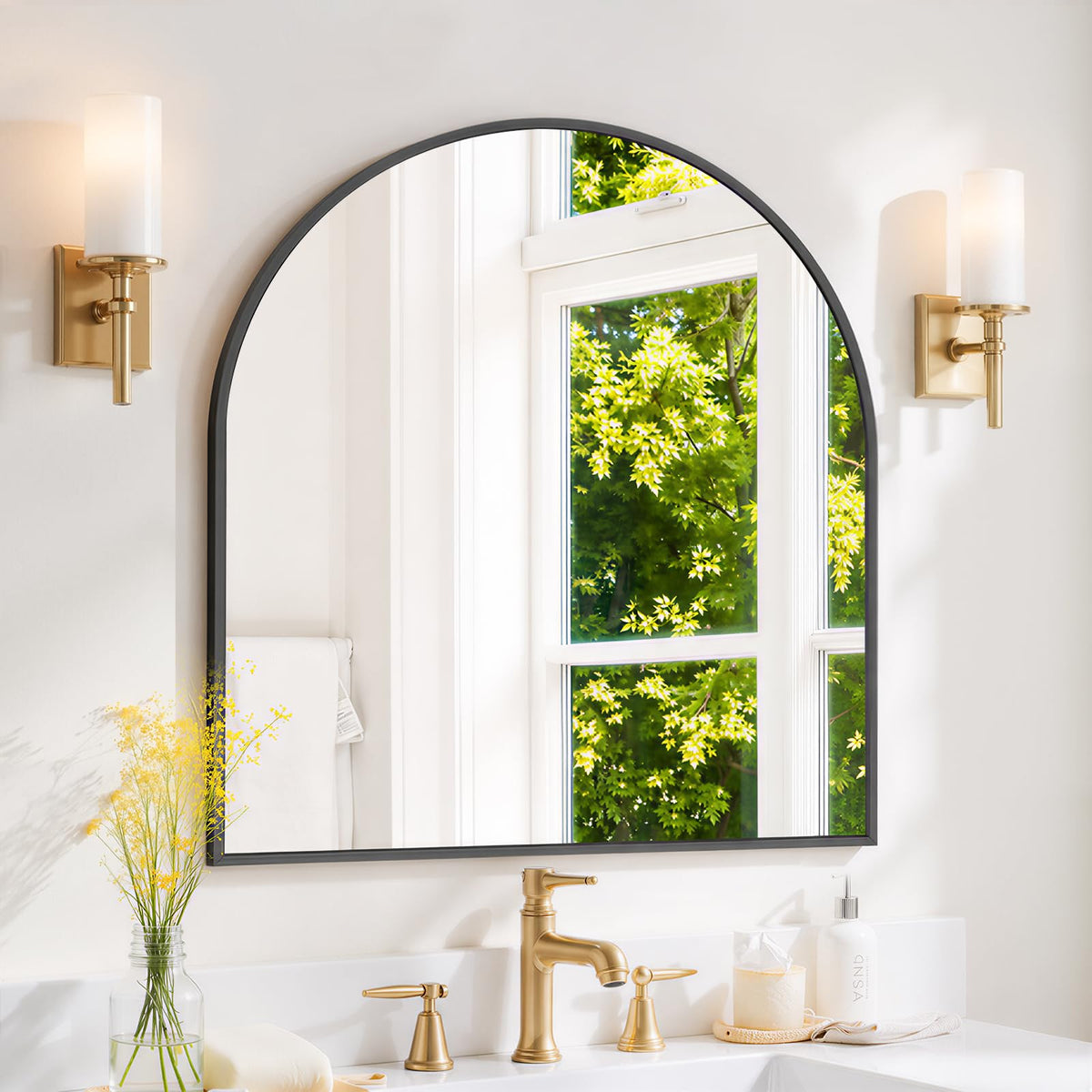 Round Wall Mirror 30 Inch Gold Vanity Mirror with Metal Frame