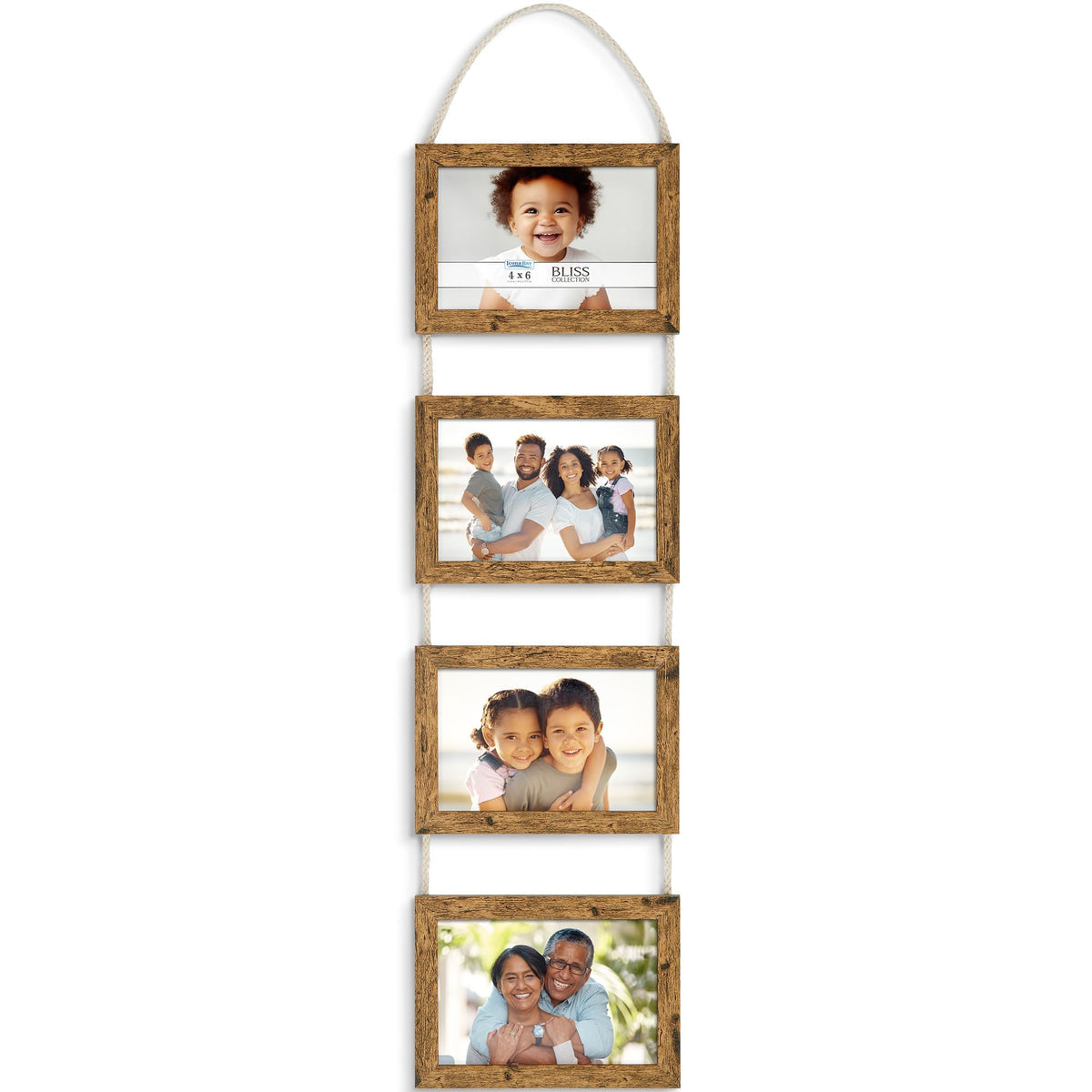 4x6 Wall Hanging Picture Frame 4 Opening Collage, Rustic Brown, Bliss