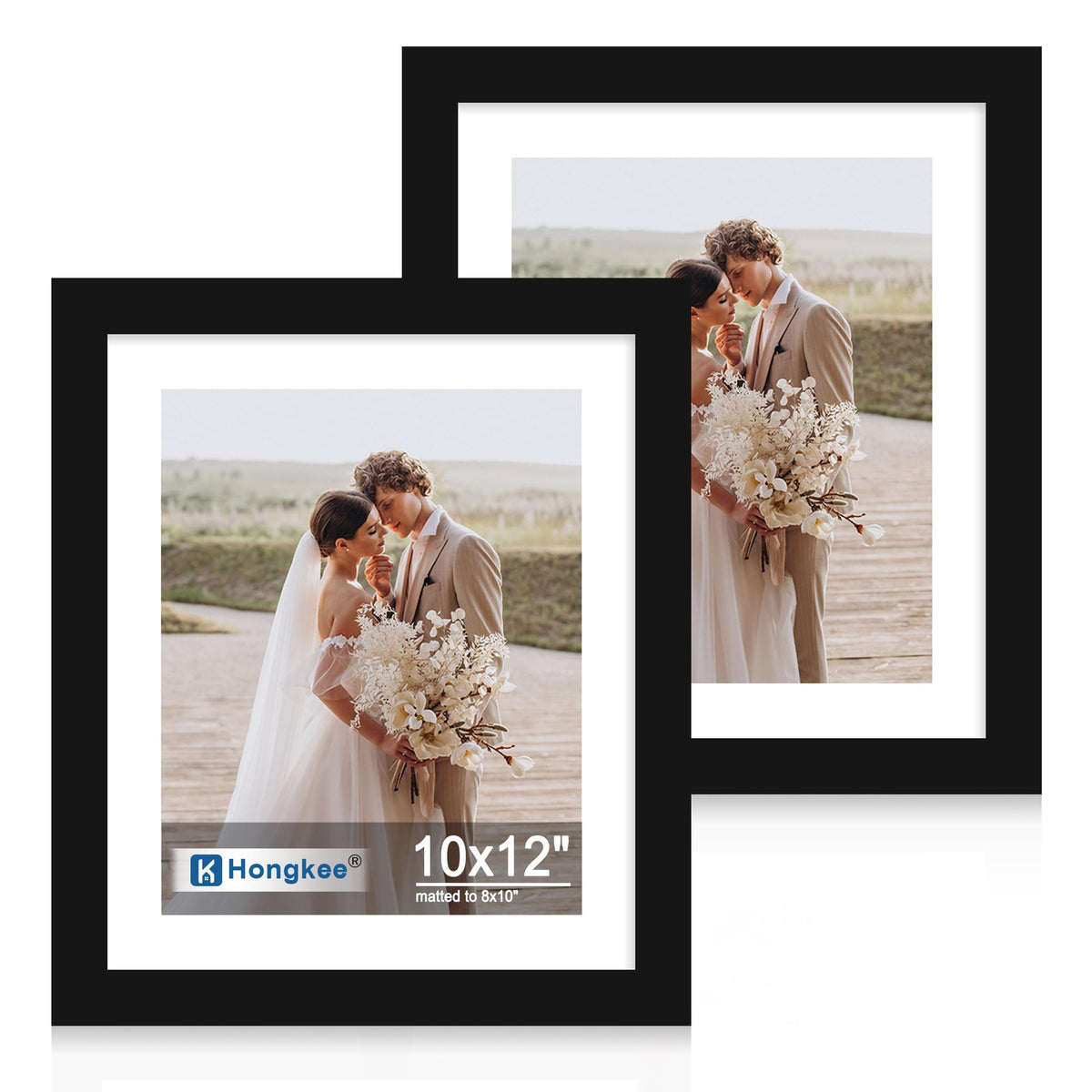 Hongkee 5x7 Picture Frame Set of 2, Made of Real Glass and Distressed White Wooden Frame - Display Pictures 4x6 with Mat or 5x7 Without Mat, 5 by 7 Photo Frame for Wall or Tabletop Display