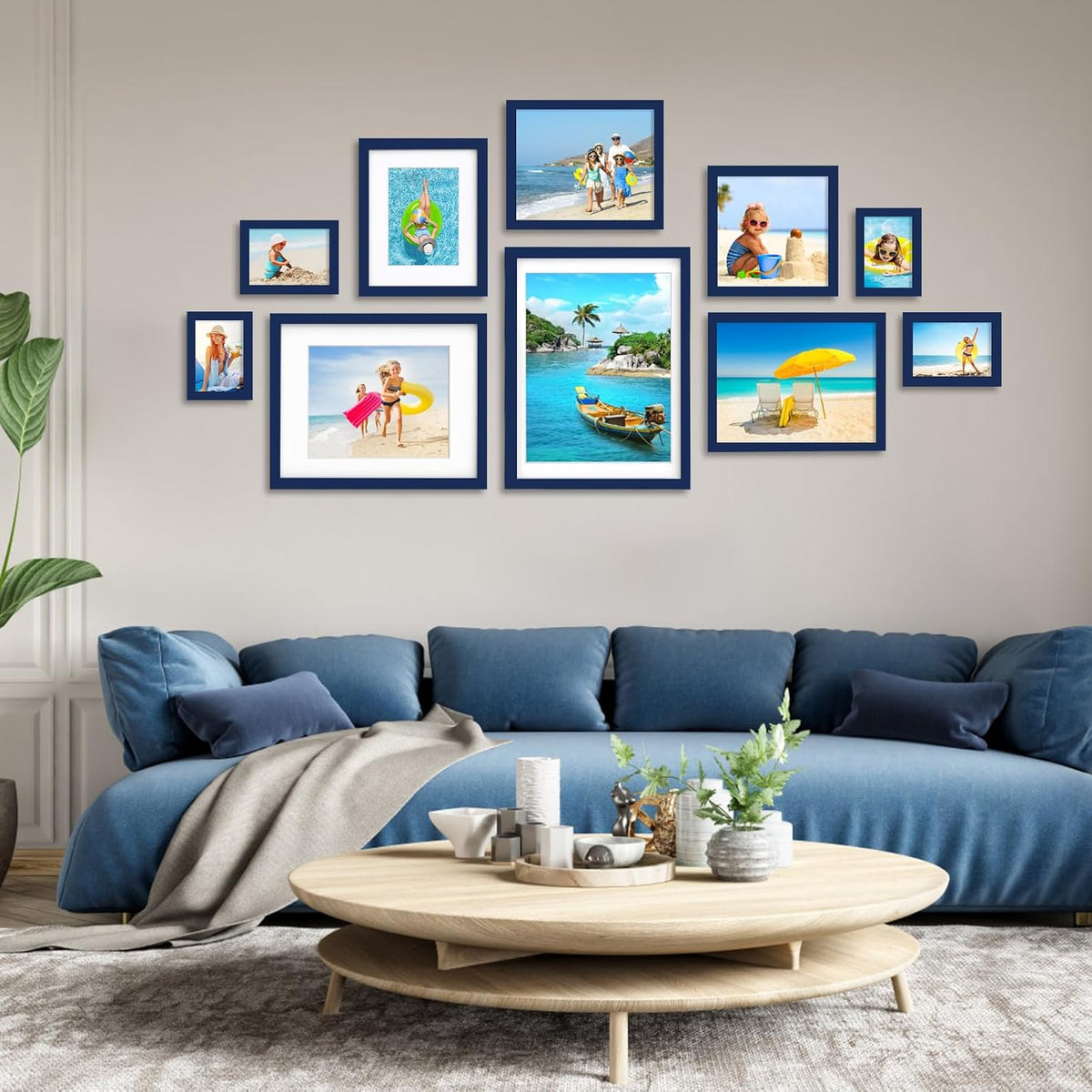 Egofine 11x14 Picture Frame Made of Solid Wood Covered by Plexiglass, Display Pictures 5x7/8x10 with Mat or 11x14 Without Mat for Table Top Display and Wall Mounting Photo Frame, Navy Blue