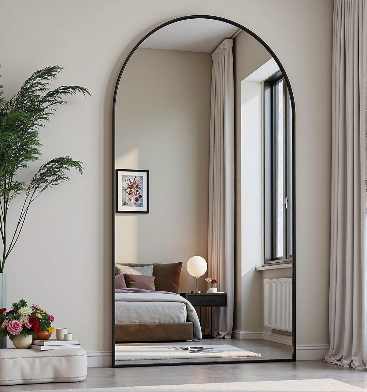 Dewfig Vintage Arched Wall Mirror, 30"x22" Bronze Antique Bathroom Mirror