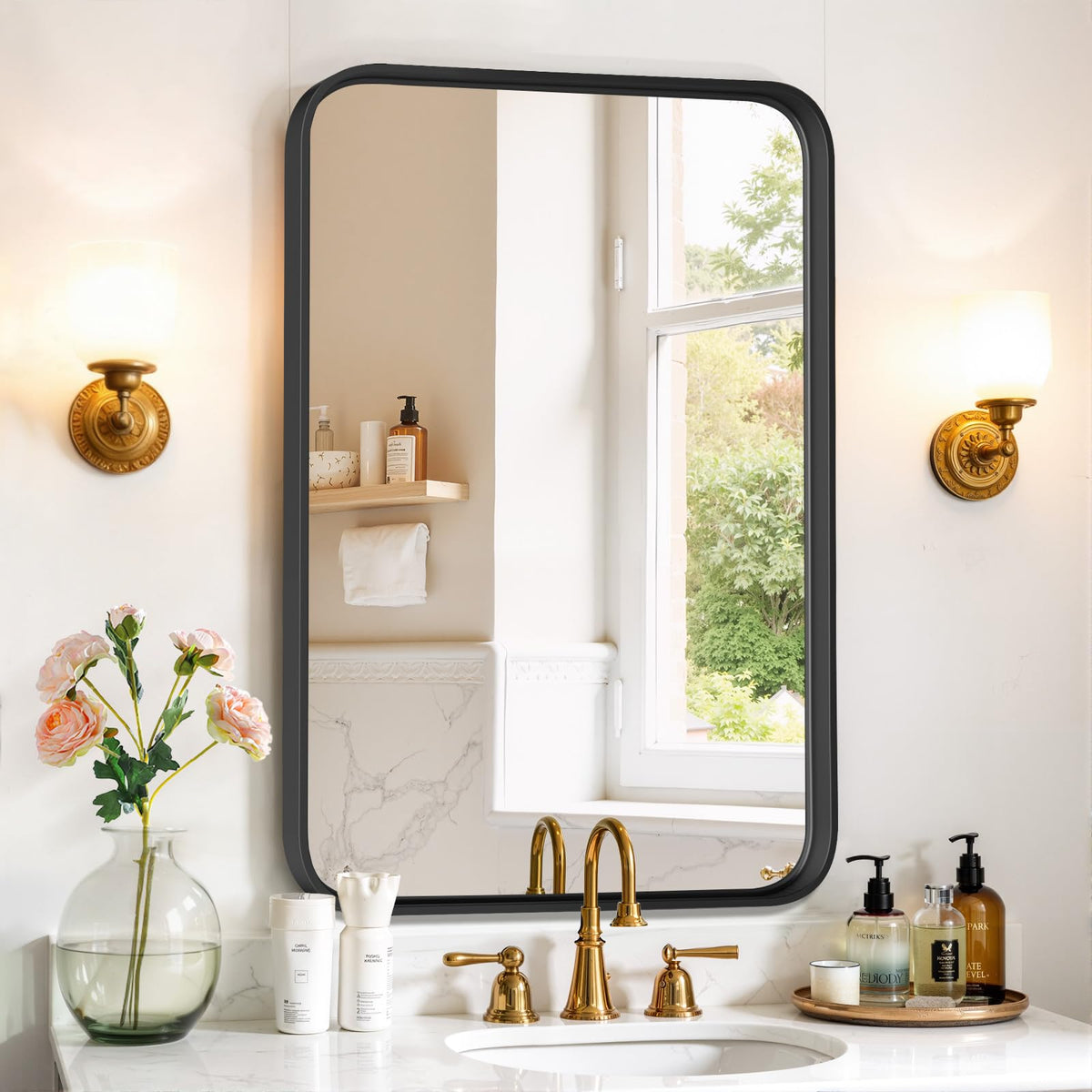 Round Wall Mirror 30 Inch Gold Vanity Mirror with Metal Frame