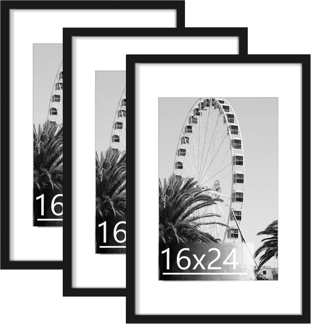Abtgt 20x24 Picture Frame with 16x20 Mat for Wall Art, 3 Pack Black