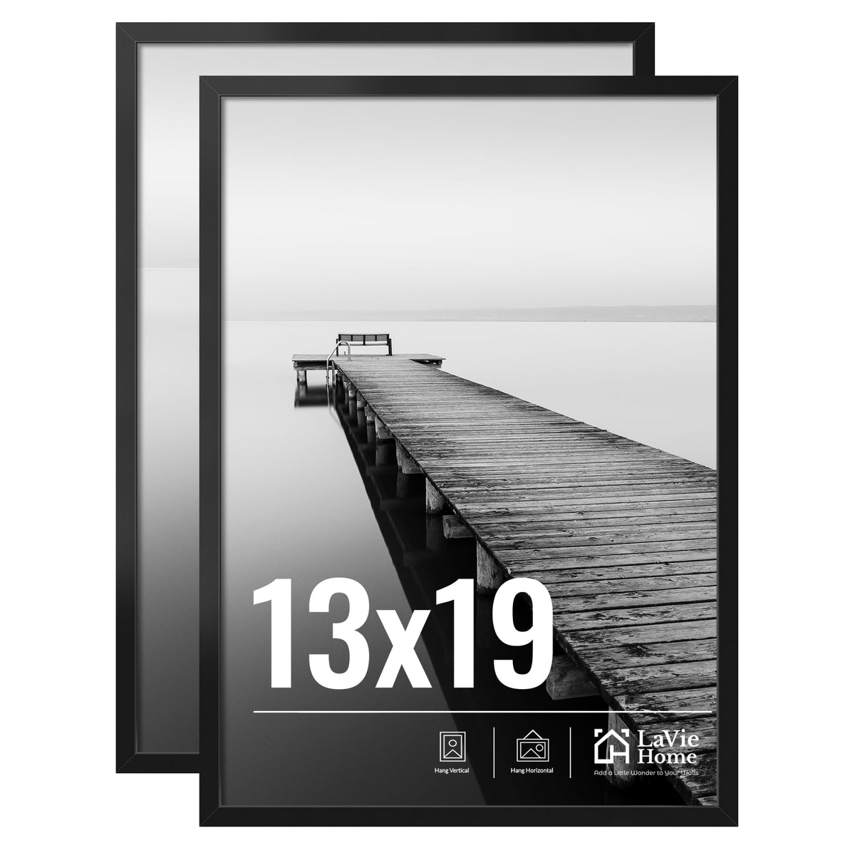 LaVie Home 11x17 Picture Frame 2 pack, Display Pictures 11 x 17 Poster Frame, 11x17 Black Photo Frame with HD Plexiglass, Display Frame for Vertical or Horizontal, Classic Collection