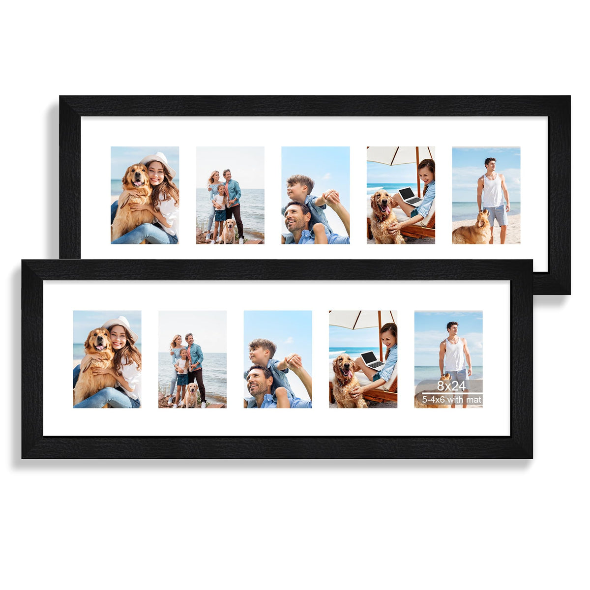 Hongkee 11x14 Picture Frame Set of 2, Collage Five 4x6 with Mat, Real Glass