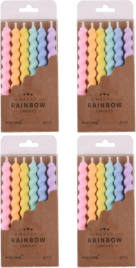 PHD CAKE 24-Count Rainbow Spiral Birthday Candles with Holders, Party Candles, Cake Candles