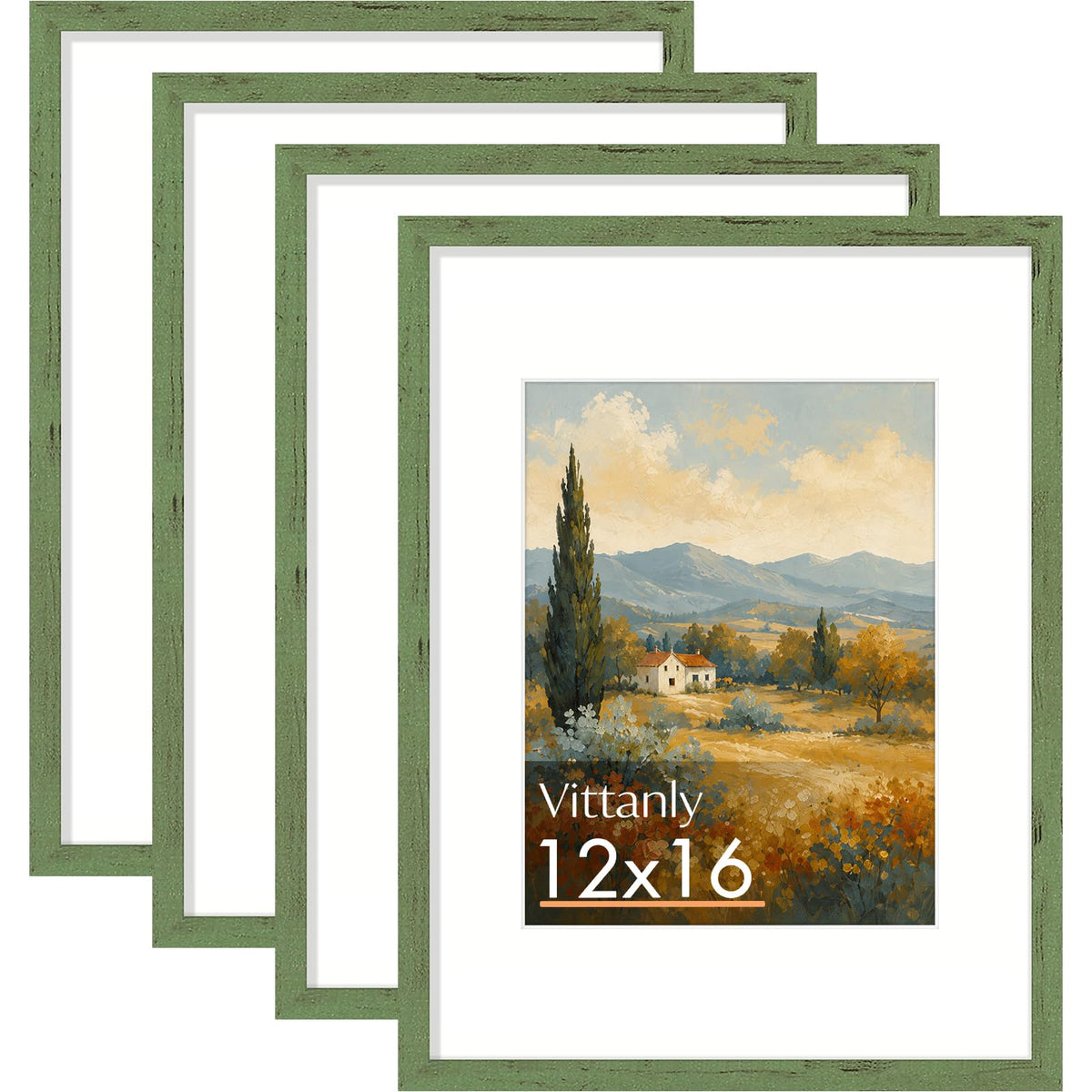 Vittanly Solid Wood 8x10 Picture Frame with Mat, Natural, 4 Pack