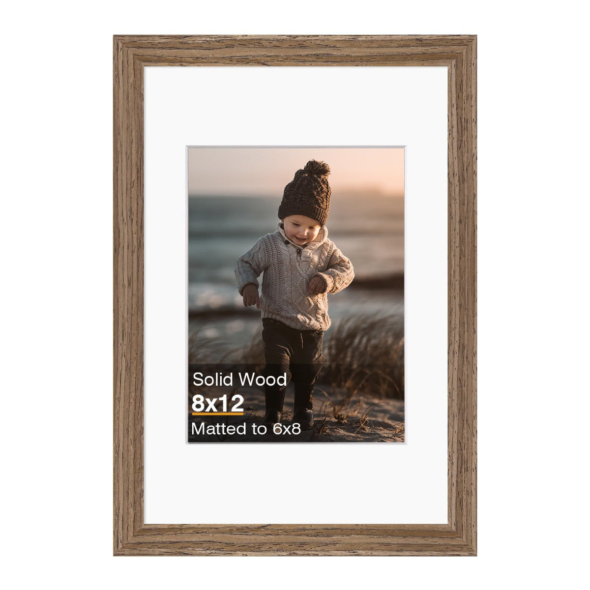KINLINK 11x14 Picture Frame Natural, Solid Wood Frame 11x14 with Acrylic Plexiglass for Pictures 5x7/8x10 With Mat,Tabletop and Wall Display, 11 x 14 Picture Frame Set of 1