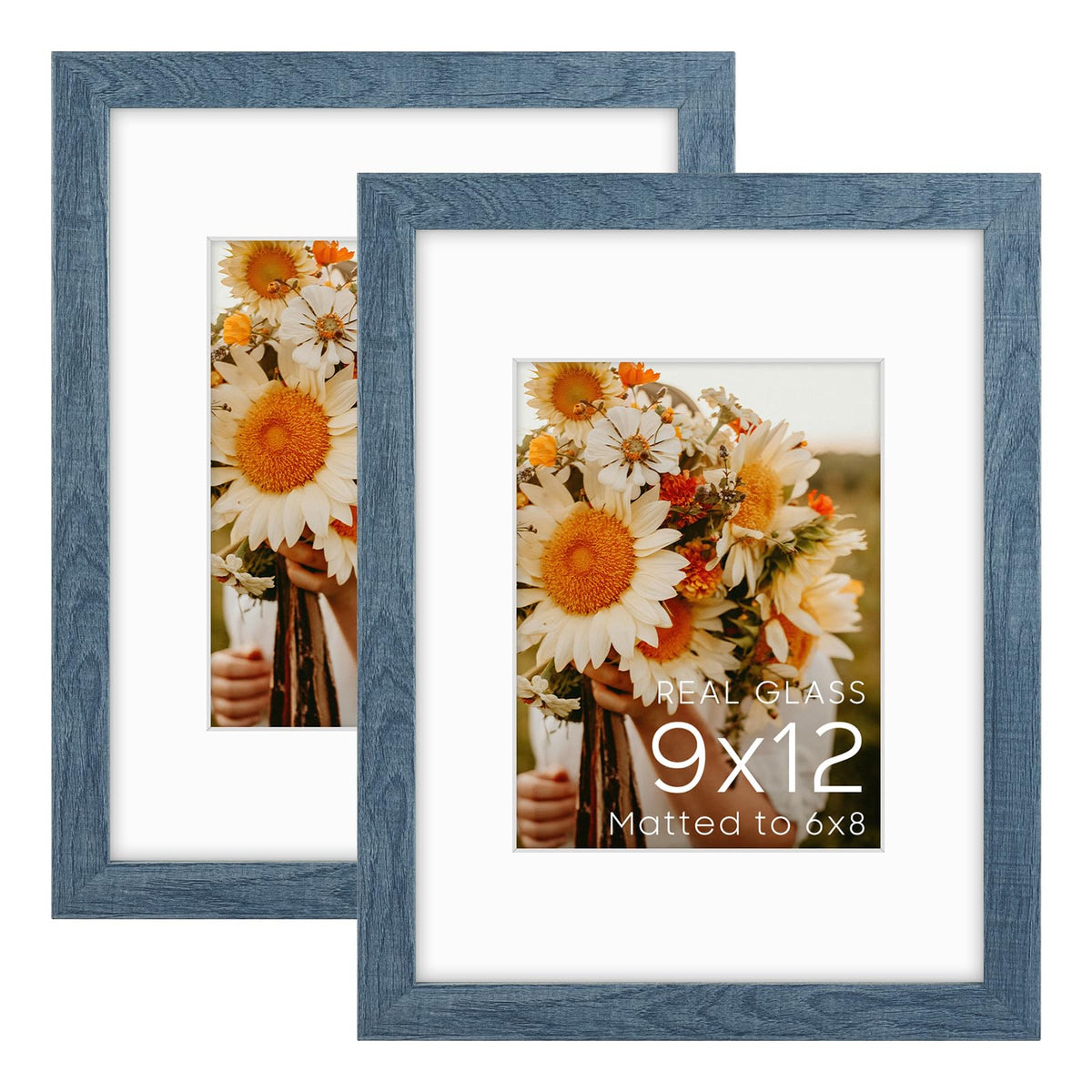 Golden State Art 8x10 Blue Picture Frame Mat for 5x7 Real Glass