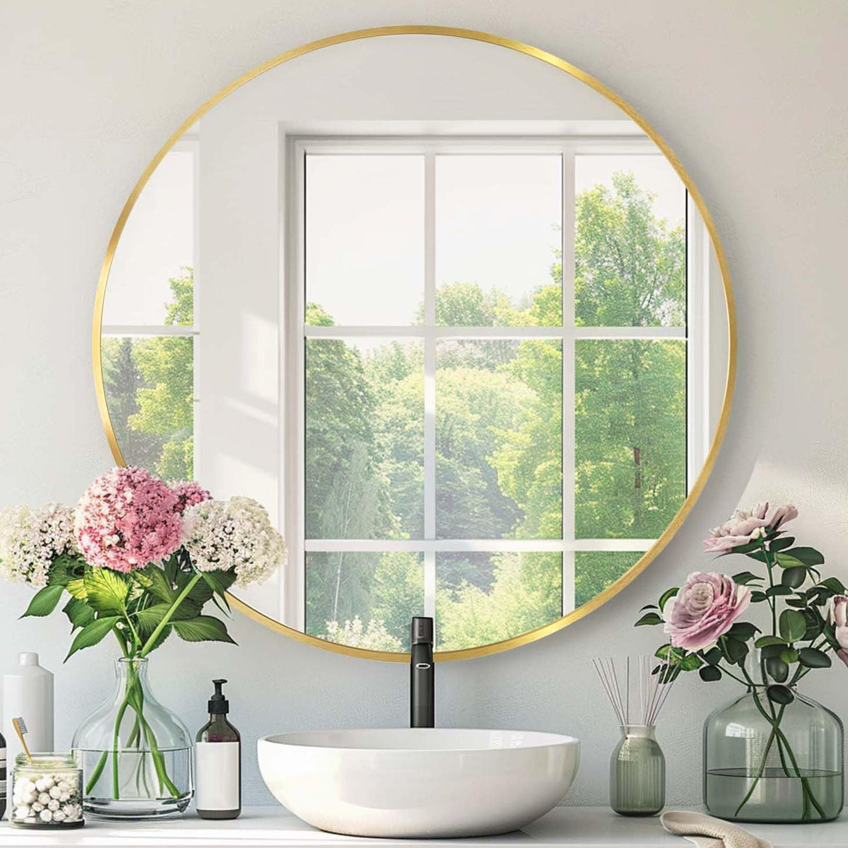 Round Black Mirror 30 Inch, Matte Black Frame, Large Circle Mirror