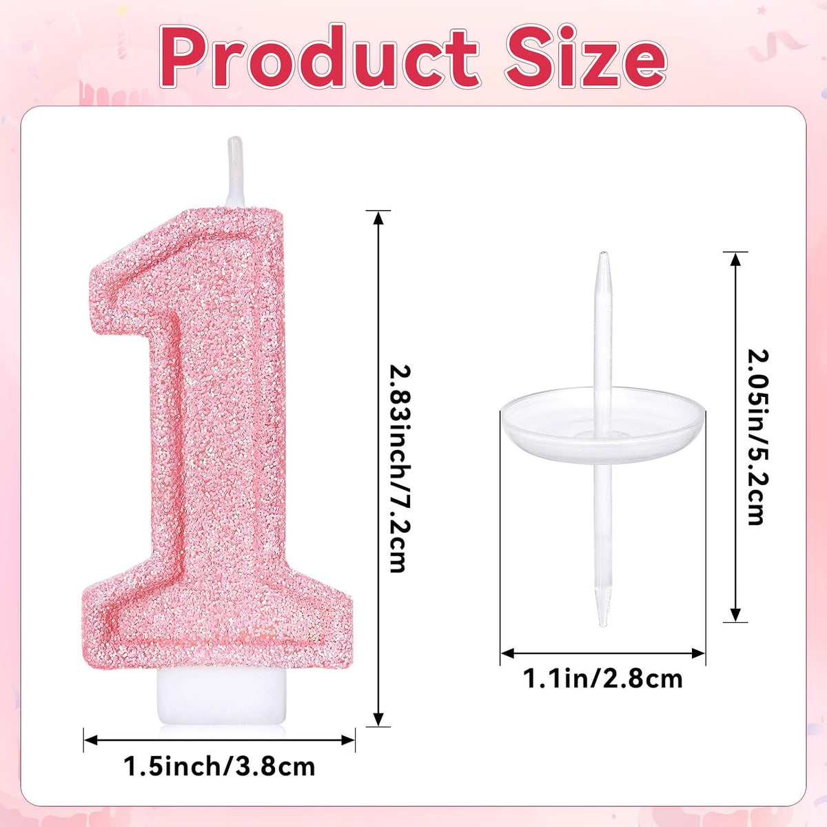 Cute Number 1 Birthday Candle, Glitter Pink Number Candles, First Birthday Cake Topper Decoration, Party Supplies Anniversary Celebrations
