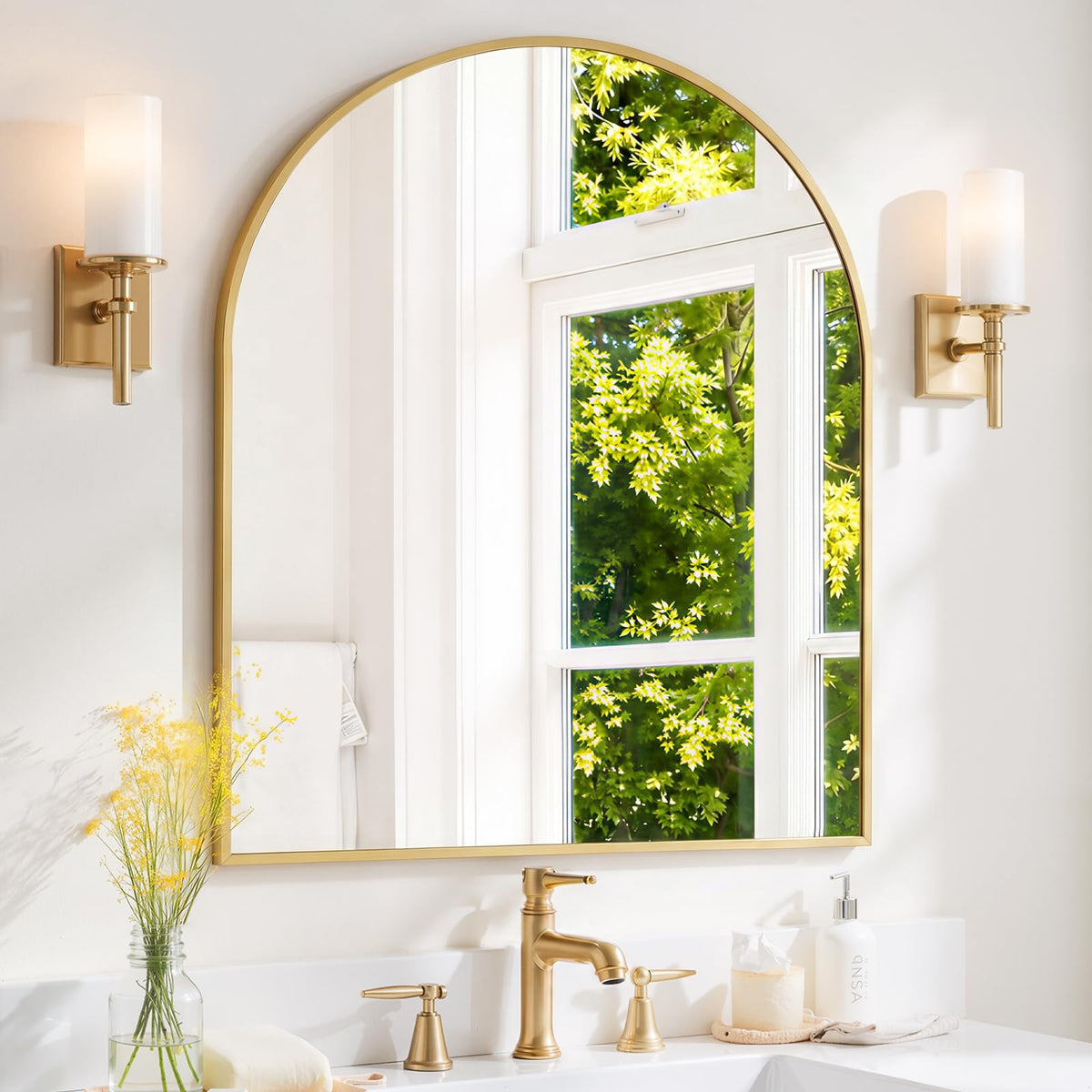 Round Wall Mirror 30 Inch Gold Vanity Mirror with Metal Frame
