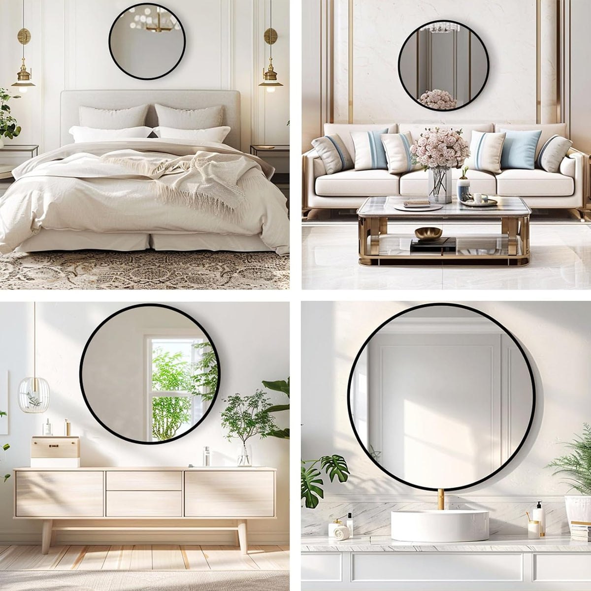 Round Black Mirror 30 Inch, Matte Black Frame, Large Circle Mirror