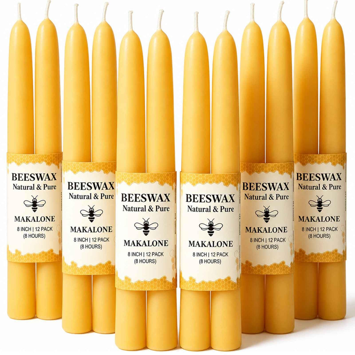 Beeswax Taper Candles,Pure Bees Wax Candle Sticks,8 Inch,12 Pack,Non-Toxic