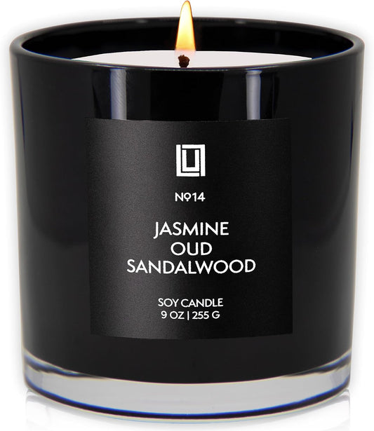 Lulu Candles Jasmine, Oud & Sandalwood Scented Soy Blend Jar Candle, 9 Oz.