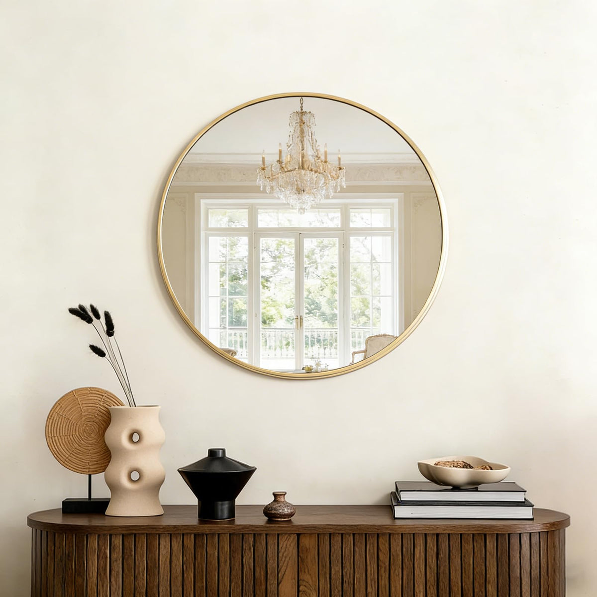 OLIXIS 38x26 Inch Bathroom Wall Mount Mirror with Rounded Rectangle, Black