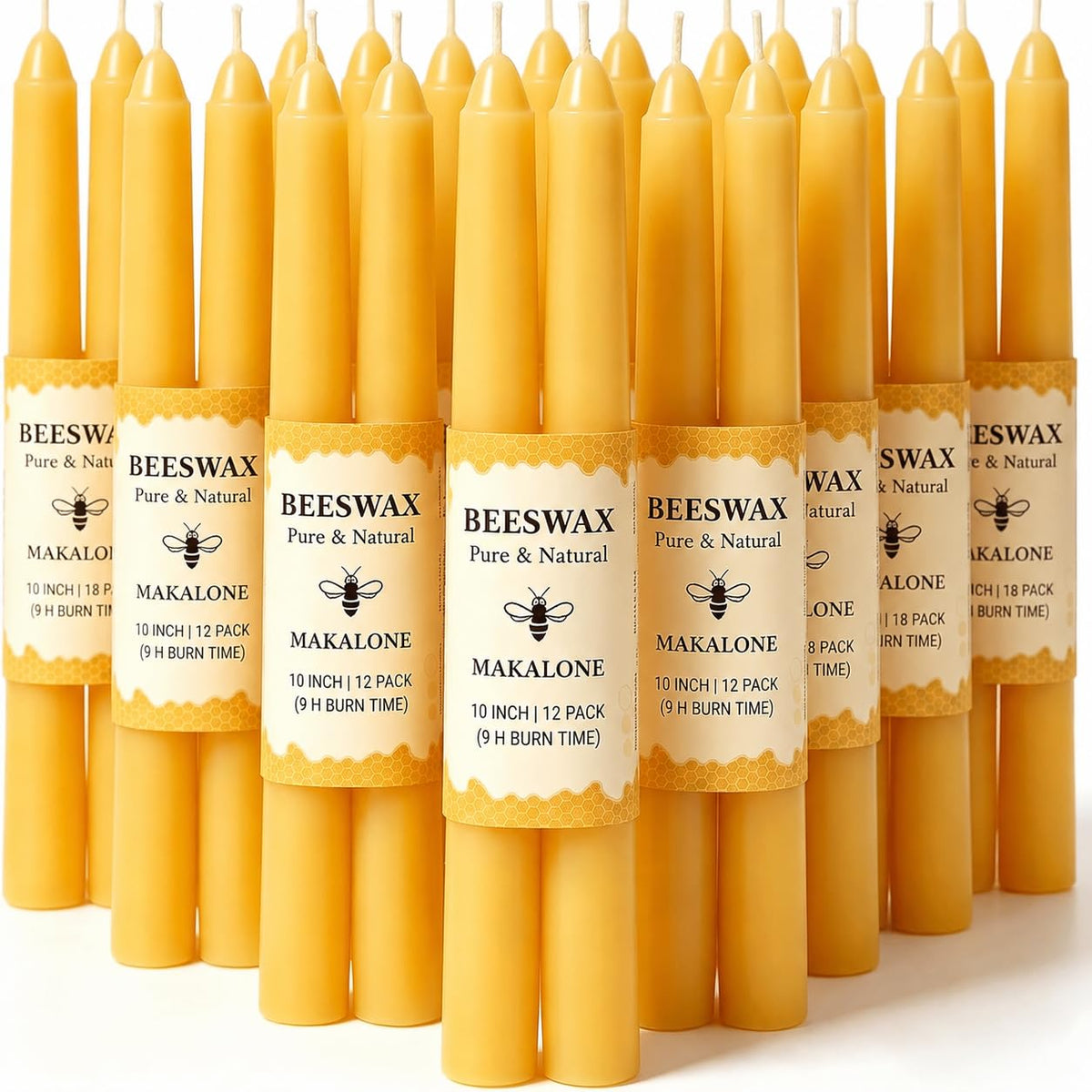 Beeswax Taper Candles,Pure Bees Wax Candle Sticks,8 Inch,12 Pack,Non-Toxic