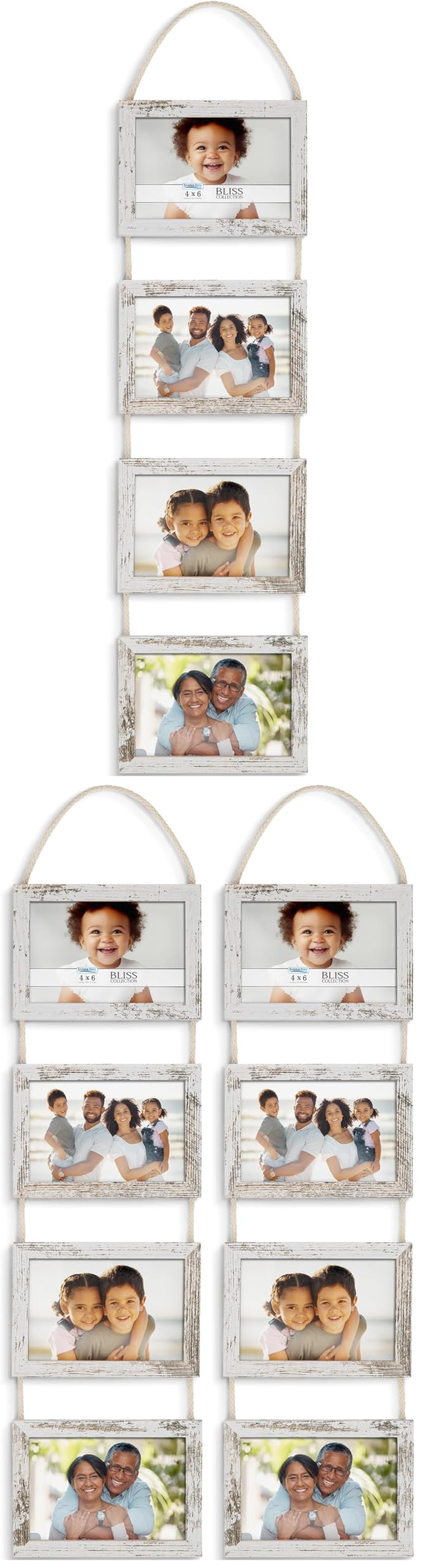 4x6 Wall Hanging Picture Frame 4 Opening Collage, Rustic Brown, Bliss