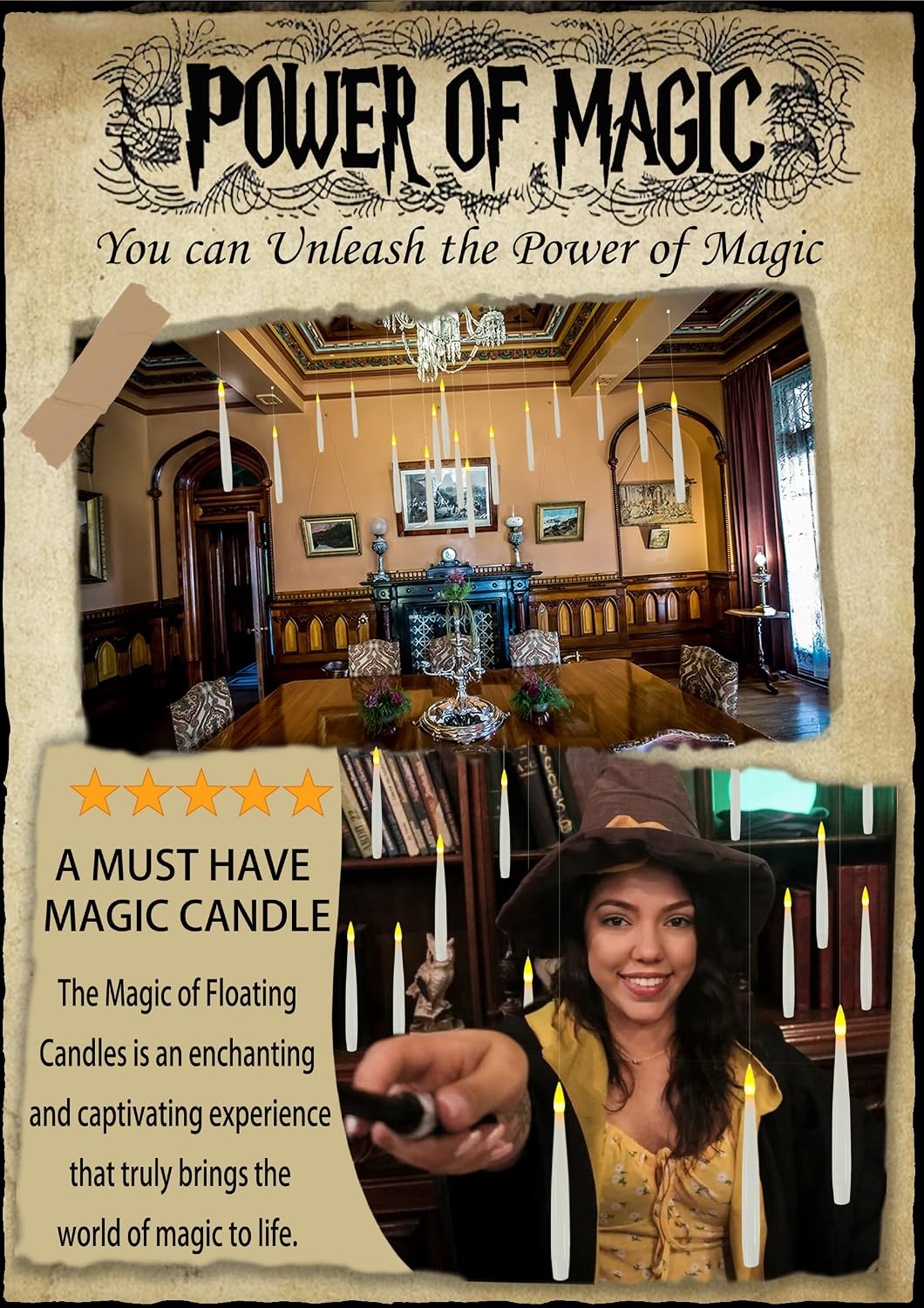 Halloween Decoration Floating Candle with Wand Magic LED Flickering-20PCs