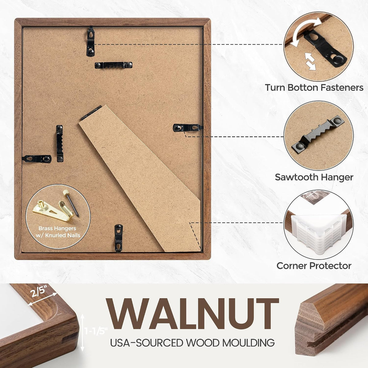Picture Frame, USA-Sourced Hardwood Photo Frame, Walnut, 5x7
