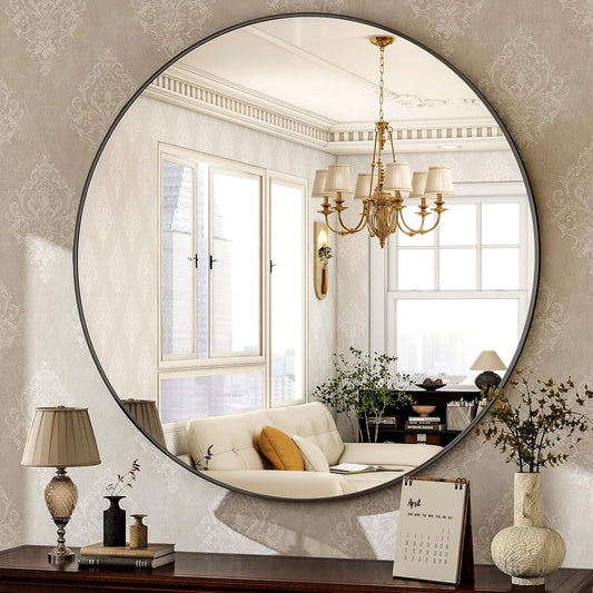 HARRITPURE Round Mirror 30 Black Wall Mounted Circle Mirrors