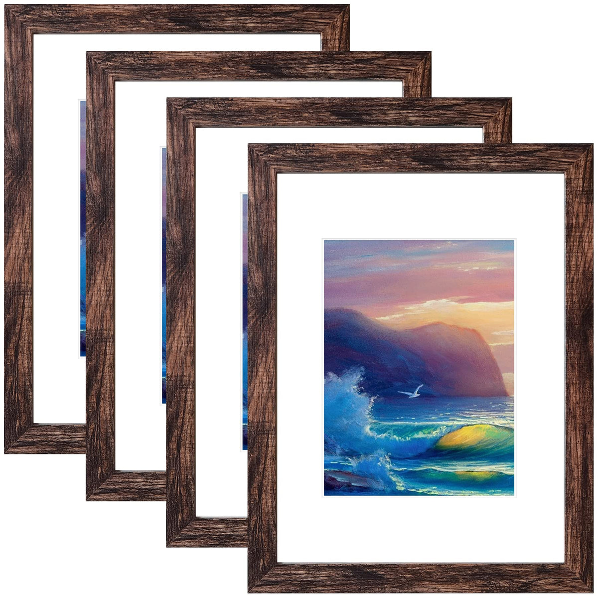 SESEAT 8x10 Picture Frames Rustic Brown with Mat Photo Frames 4 Packs for Tabletop or Wall