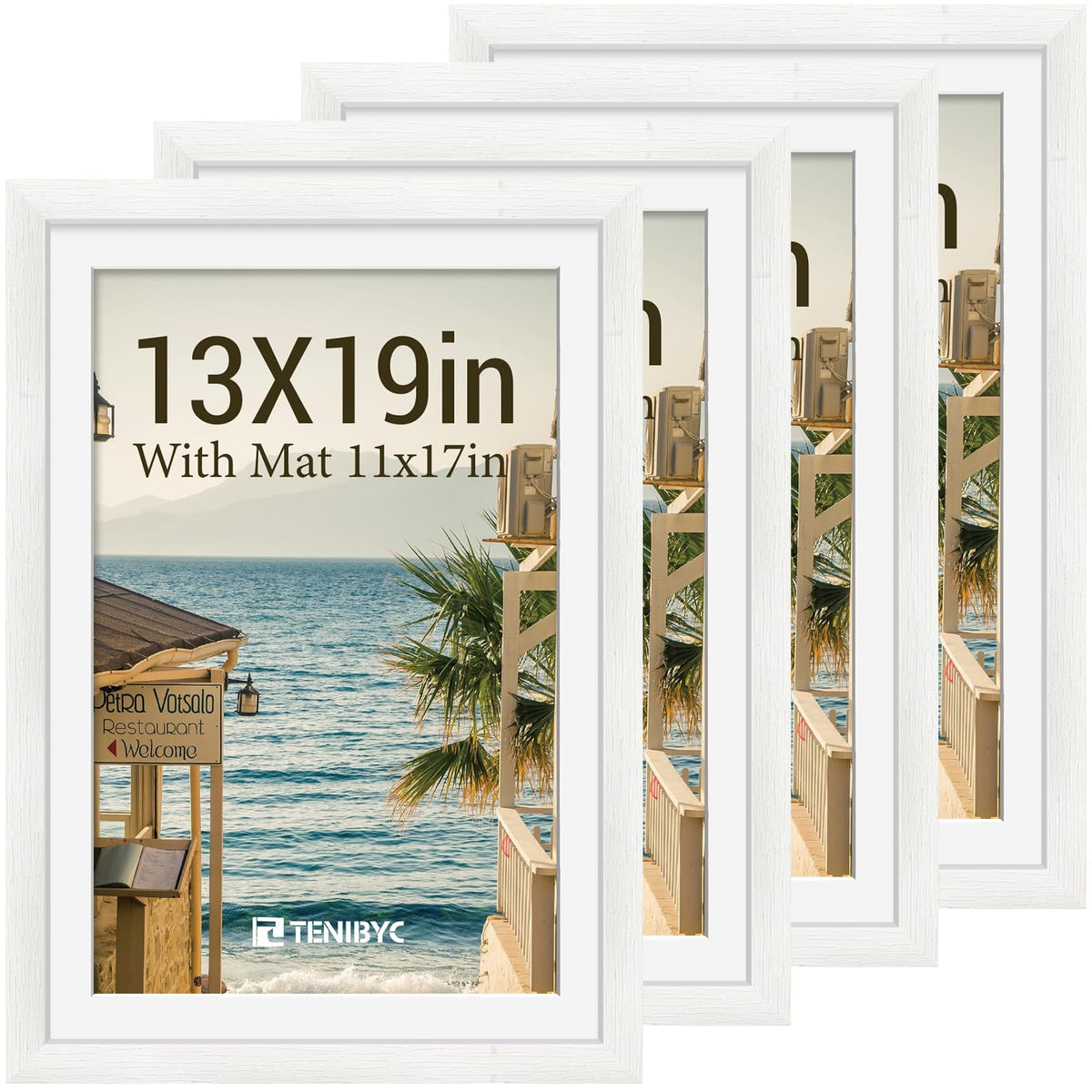 11x14 Picture Frame 4 Pack, 8x10 Mat, Black Wood, Glass, for Photo