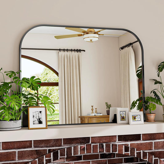 Black Arched Top Wall Mounted Mirror 38"x30"