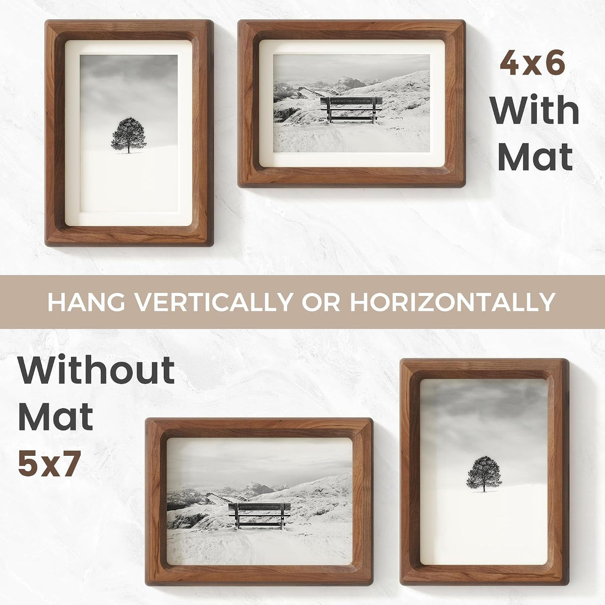 Picture Frame, USA-Sourced Hardwood Photo Frame, Walnut, 5x7