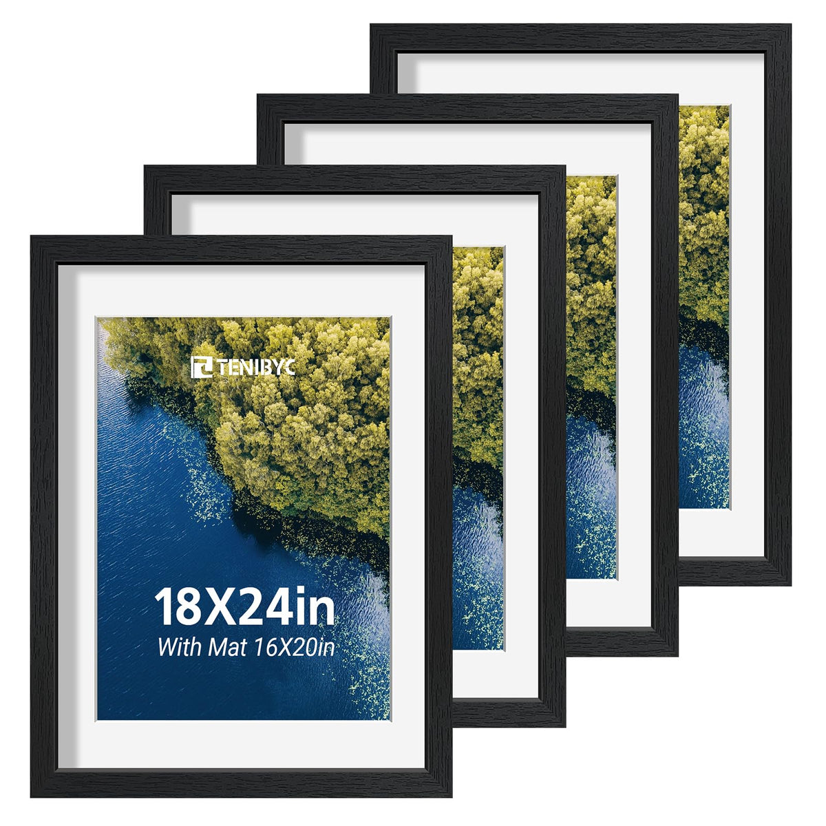 5x7 picture frame 4 Pack, 4x6 Mat, Black Wood, Glass, for Photo