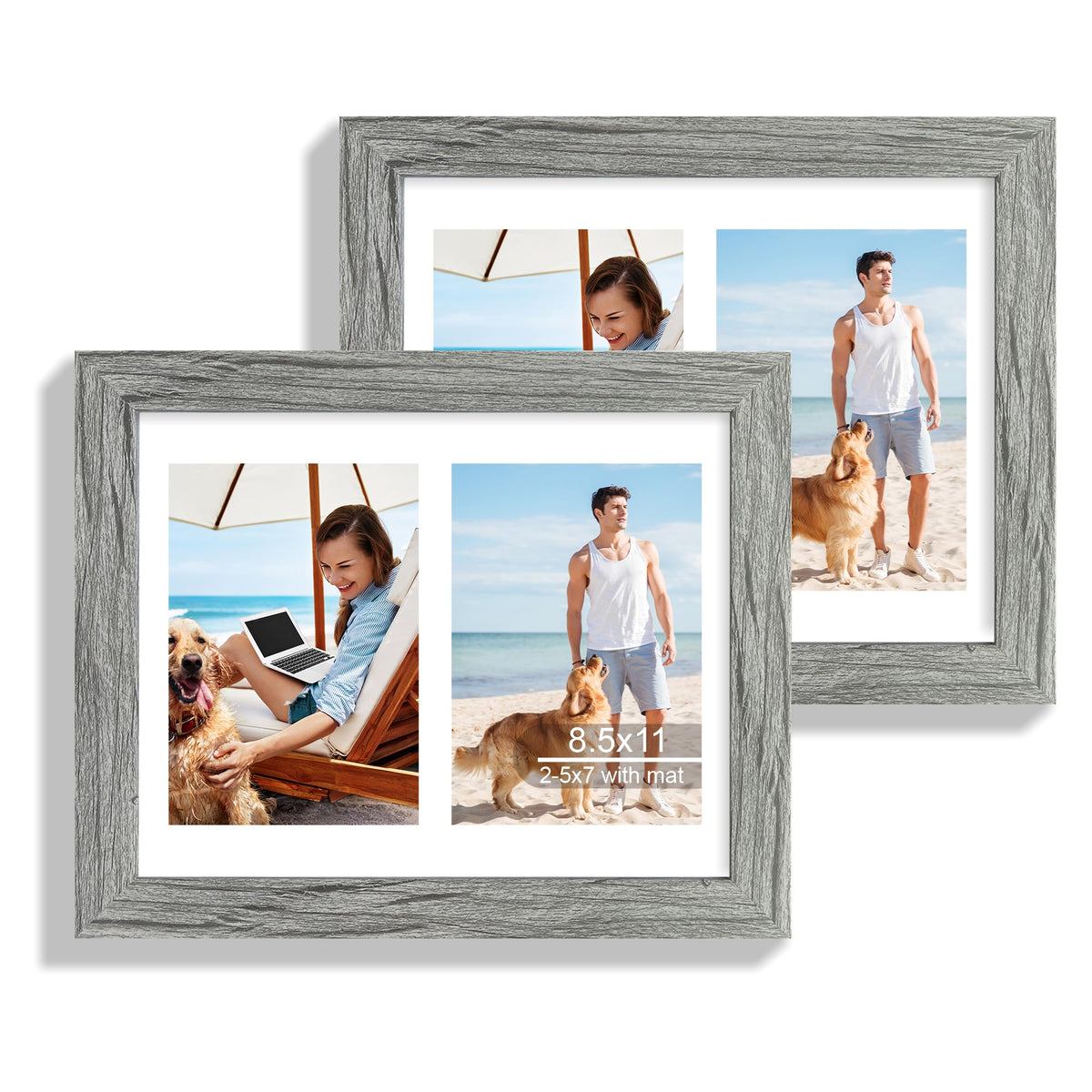 Hongkee 11x14 Picture Frame Set of 2, Collage Five 4x6 with Mat, Real Glass