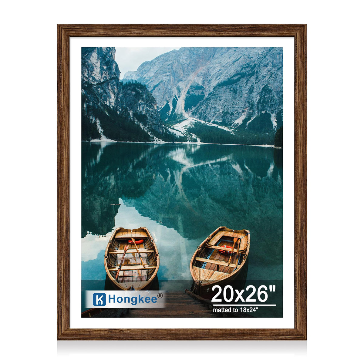 Hongkee 4x6 Picture Frame with Real Glass Wood Frame, 1 Pack (Mat 3.5x5)