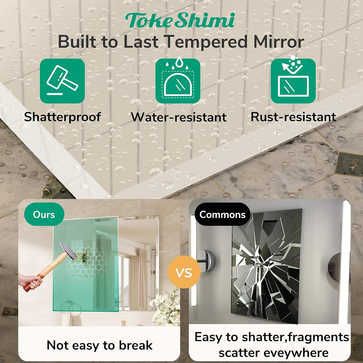 TokeShimi Bathroom Vanity Mirror Frameless with 1" Beveled Edge 24x36 in