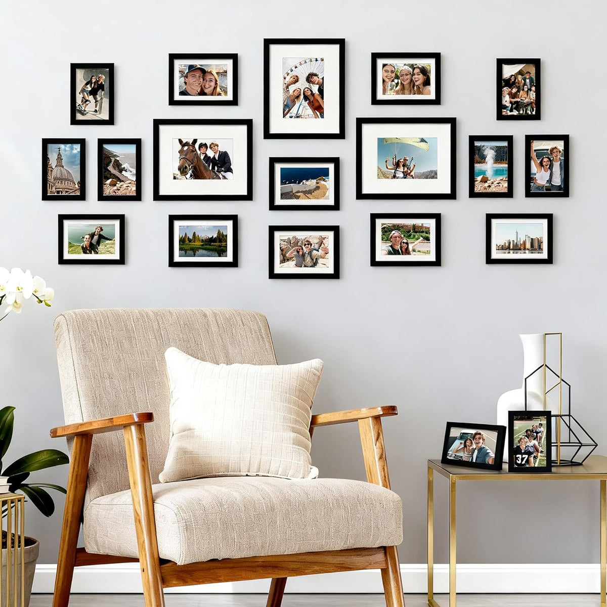 upsimples Picture Frames set of 19, Including 8x10, 5x7, 4x6 Black Frame