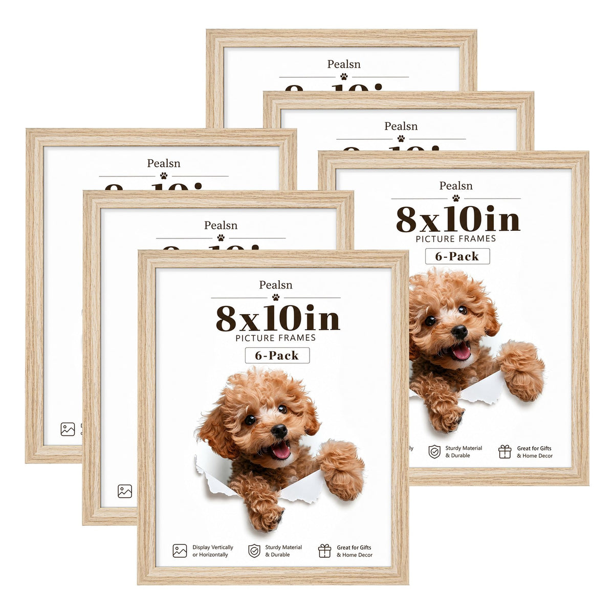 PEALSN 11x14 Picture Frame Set of 6, Wall or Tabletop, Black Woodgrain