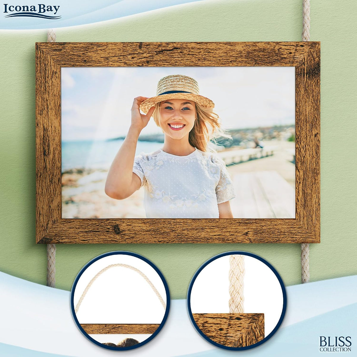 4x6 Wall Hanging Picture Frame 4 Opening Collage, Rustic Brown, Bliss