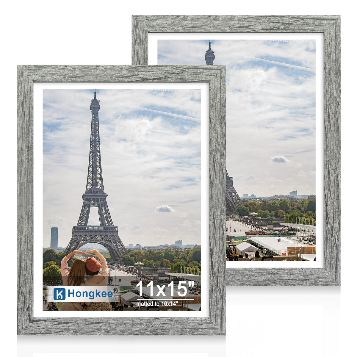 Hongkee 5x7 Picture Frame Set of 2, Made of Real Glass and Distressed White Wooden Frame - Display Pictures 4x6 with Mat or 5x7 Without Mat, 5 by 7 Photo Frame for Wall or Tabletop Display