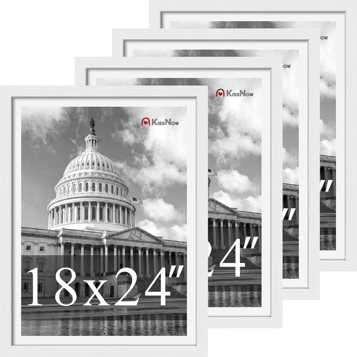 8x10 Picture Frame 4 Pack, Black Solid Wood, Wall or Tabletop