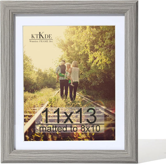KTKDE 11x13 Picture Frame,Display Pictures 8x10 with Mat or 11x13 Without, Tempered Glass,13 by 11 Gray Wooden Frame Wall Gallery Poster Frame best gift