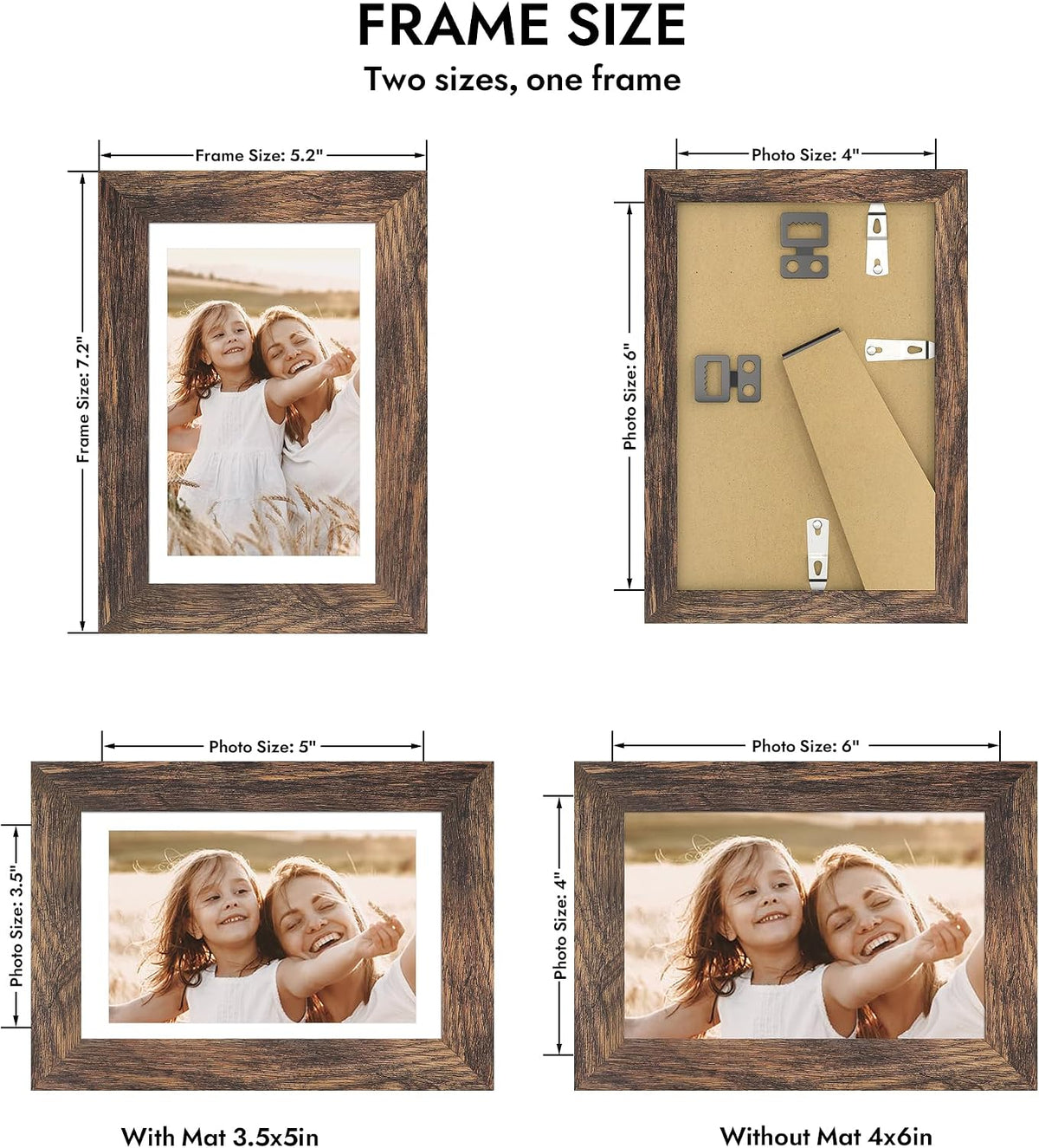 Hongkee 4x6 Picture Frame with Real Glass Wood Frame, 1 Pack (Mat 3.5x5)