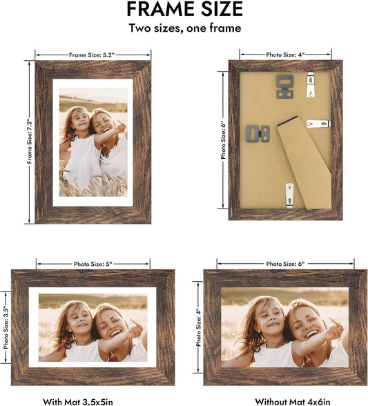 Hongkee 4x6 Picture Frame with Real Glass Wood Frame, 1 Pack (Mat 3.5x5)