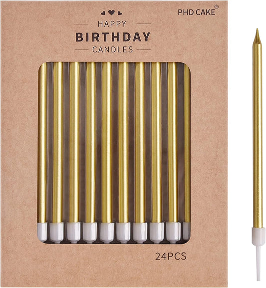 PHD CAKE Gold Long Thin Metallic Birthday Candles, Cake Candles, Birthday Parties, Wedding Decorations, Party Candles, Cake Decorations