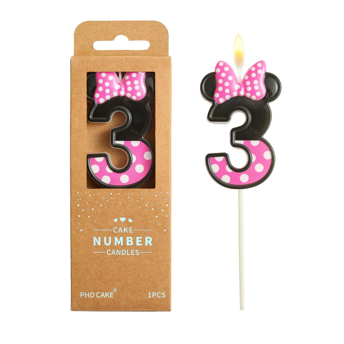 PHD CAKE 2.76 Inch Cartoon Pink and Black Mouse 2 Number Birthday Candles, Anime Cartoon Number Candles, Cake Number Candles, Party Celebration, Style Candle