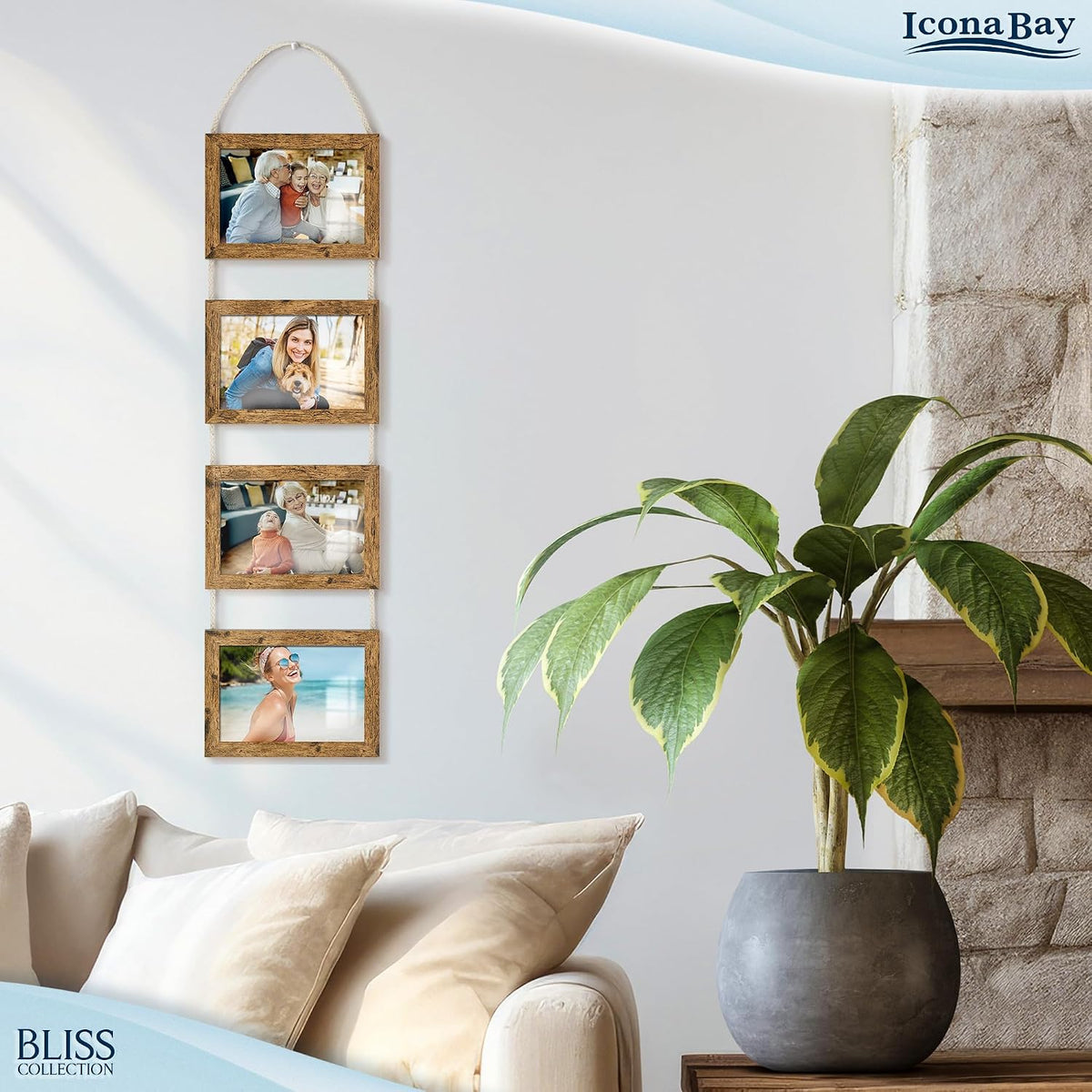 4x6 Wall Hanging Picture Frame 4 Opening Collage, Rustic Brown, Bliss