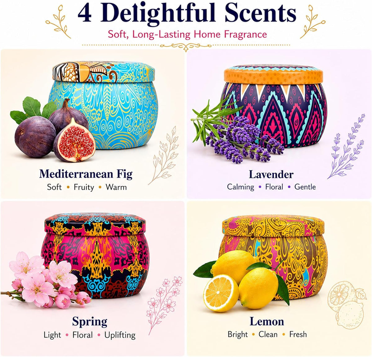 Scented Candles Gift Set for Women, 4 Pack Soy Wax Candles for Home Scented