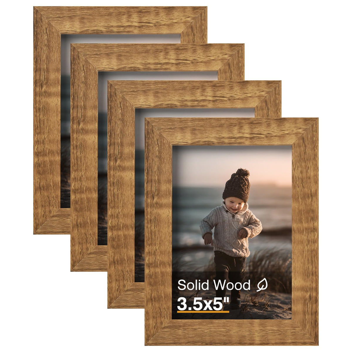 KINLINK 4x6 Frame Black, Solid Wood 4 x 6 Picture Frame with Acrylic Plexiglass for 3.5x5 with Mat, Tabletop and Wall Display Photo Frames 4x6 Black, 4 Pack